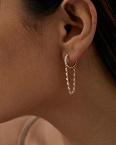 14K Solid Gold Genuine <b>Chain</b> Classy 0.98ctw Cut Diamond Drop Earrings Huggie Style-Gift for Her - Product Image 2