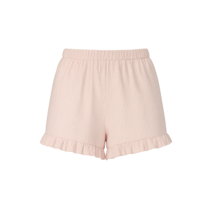 Short décontracté pour femme en maille côtelée à ourlet volanté, taille haute, séchage rapide, respirant, coupe ample - Product Image 1