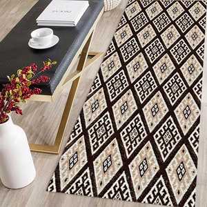 Brown Geometric Runner, Printed Turkish Rug for Farmhouse Decor,Chenille Rug - Product Image 1