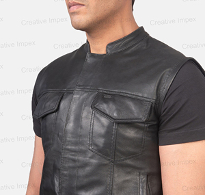 Gilet de motard personnalisé pour homme, qualité supérieure, professionnel, en coton noir, col montant, logo personnalisé, hiver, 100% coton - Product Image 1