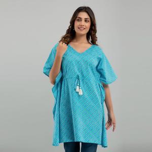 Leheriya Print Cotton Kaftan Cocktail Dress in <b>Light</b> Blue (SHKUP1224) - Product Image 5