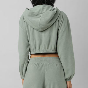 Chaqueta deportiva de manga larga con estampado bordado para mujer, OEM diseño personalizado, Sudadera corta con cremallera completa, sudadera deportiva de talla grande, transpirable y lavada - Product Image 5