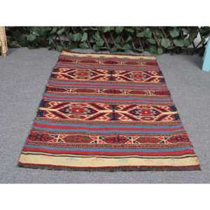 Tapis de 1,9 x 3,2 pieds, tapis turc vintage, tapis Kilim à motifs de plantes et d'arbres rouges - Product Image 4