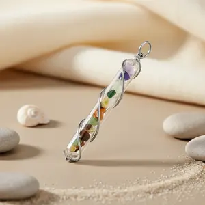 Collier pendentif en pierre de lune arc-en-ciel argenté pour femmes avec plaqué or, bijoux de guérison, cadeau avec breloques en pierre - Product Image 1