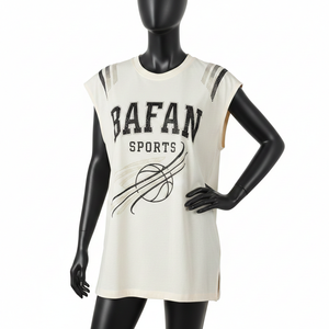 Camiseta sin Mangas para Mujer, de Alta Calidad, Algodón y Poliéster, Ligera, Transpirable, con Panel Lateral Cortado y Logotipo, Camisetas de Algodón para Mujer - Product Image 6