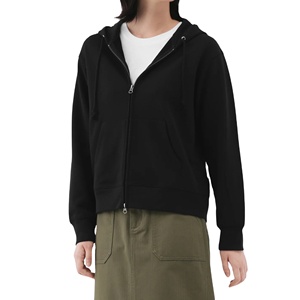 Sudadera con Capucha de Forro Polar para Mujer, Personalizada, Talla Grande, con Bolsillo Tipo Canguro, Lisa, Sólida, de Algodón Grueso, al por Mayor - Product Image 1