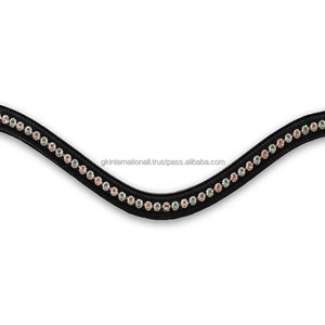 Équipement de cheval de haute qualité bande de sourcils de cheval en cuir noir de qualité supérieure avec 1 rangée décorative menthe et or strass Bling - Product Image 4