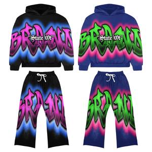 2025 suéter con estilo para hombre con capucha y pantalón acampanado, trajes de sudor, nuevo último diseño, conjuntos de dos piezas, técnica estampada a la moda - Product Image 1