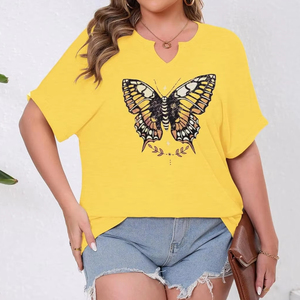 T-shirt décontracté pour femmes grandes tailles, col en V, manches courtes, fibre lisse, coupe classique, extensible facilement, séchage rapide, respirant, écologique, quotidien - Product Image 1