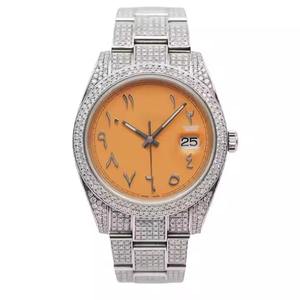 นาฬิกากลไกอัตโนมัติสำหรับผู้ชายหน้าปัดอารบิกสุดหรูหน้าปัดเพชรคุณภาพสูงหน้าปัดกระจกสีส้มสาย20มม. รุ่นลิมิเต็ดอิดิชั่น - Product Image 1