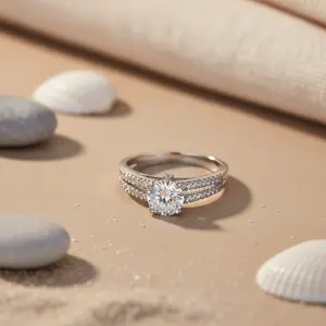 Anillo de Compromiso Romántico Geométrico con Corte Esmeralda, Chapado en Platino y Rodio, de 14k, para Mujer - Regalo - Product Image 2