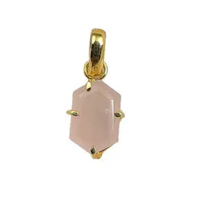 Pingente de quartzo rosa hexagonal para mulheres, pingente de prata esterlina 925 com pingente de pedra de aniversário de outubro, pingente de ouro rosa para colar, fornecedor