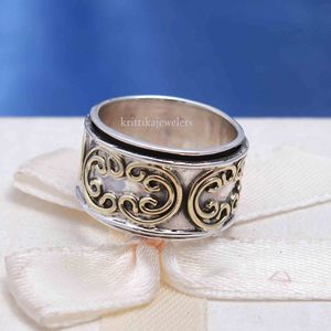 925 <b>Sterling</b> <b>Silver</b> Spinner <b>Ring</b> Two-Tone <b>Anxiety</b> Fidget Meditation <b>Ring</b> Engagement or Wedding Fine Jewelry - Product Image 4