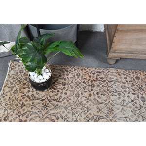 Alfombra de lana marrón beige hecha a mano Vintage, alfombras turcas rectangulares de 5,3x9 pies, diseño de retazos para sala de estar, cabecera, respaldo de látex - Product Image 5