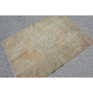 Alfombra turca Vintage Beige 3,6X4,9 pies Tejido plano de lana con patrón de retazos para decoraciones de sala de estar - Product Image 4