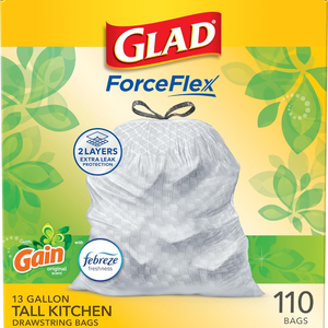 Sacs poubelle de cuisine Glad ForceFlex Tall, 13 gallons, Gain Original avec Febreze, 110 unités - Product Image 2