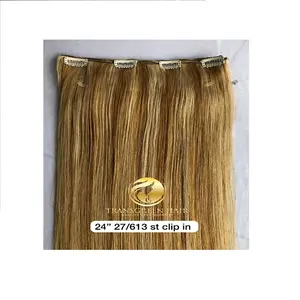 Export Raw non trasformati tempio indiano vergine 24 ''colore #27/613 Clip diritta nelle estensioni dei capelli prezzo all'ingrosso fornitore indiano