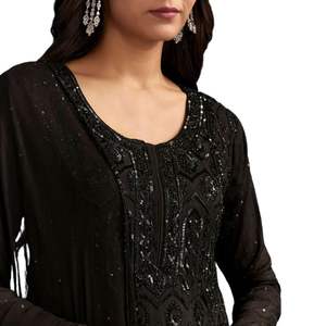 Costume de palazzo pakistanais noir avec paillettes embellies Kurta et Dupatta vente en gros de vêtements ethniques pour femmes fournisseur en vrac d'usine OEM - Product Image 3