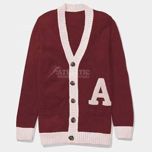 Custom Striped V-neck M Letter Embroidery Printed Knitted Winter Long Sleeve <b>Cardigan</b> Sweaters 100% Cotton Wool Breathable Wool - Product Image 3