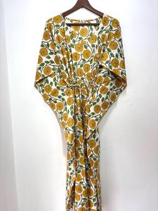 ชุดคาฟตันผ้าฝ้ายอินเดียสำหรับผู้หญิงชุดนอนสไตล์โบฮีเมียนยาวถึงข้อเท้ายาวถึงพื้นสไตล์โบฮีเมียนฤดูร้อน - Product Image 6