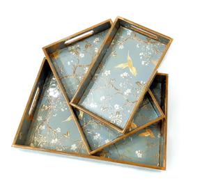 Meilleure vente Ensemble de plateaux de service en bois MDF moderne Taille personnalisée Plateau de cuisine émaillé imprimé Plateaux de service décoratifs pour la maison - Product Image 1