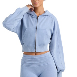 Womens Cropped <b>Zip</b> Hoodie Sweatshirt Blank <b>Hooded</b> Jacket Private Label Custom OEM ODM Supplier Wholesale - Product Image 1