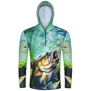 Sublimación personalizada Impreso de secado rápido UPF 50 Camisa de pesca Protección UV Ropa de pesca Manga larga Hombres Sudadera con capucha Camisas de pesca - Product Image 5
