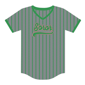 Steel Grey 08 Soror Pullover Baseball Jersey Greek Sorority Womens <b>Pink</b> & Green College Sisterhood Stylish Casual Jersey Apparel - Product Image 5