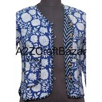 Jaket Wanita 100% Katun Organik Vintage Batik Patchwork Berlapis V-neck Buatan Tangan Bolak-balik Lengan Pendek Musim Gugur Musim Dingin