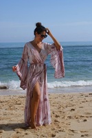 Robe longue tendance en rayonne à col en V et manches longues, style tie-dye, écologique, décontractée pour femme, style bohème sexy, par Exportateurs