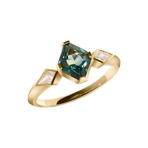 Anillo de Hombre de Oro Amarillo de 18K con Zafiro Sin Tratar y Diamante en Forma de Cometa, Patrón Geométrico, Chapado en Rodio, Pureza del Metal de 14K - Product Image 1
