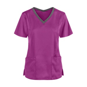 Uniforme d'allaitement pour femmes, été, couleur unie, manches courtes, col en V, chemisier avec poches - Product Image 2
