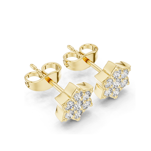 Boucles d'oreilles clous florales en diamant de laboratoire 0,38 CT, clarté VVS-VS EF, or 18 carats, 14 carats, 10 carats et argent 925, moissanite et or rose, jaune - Product Image 5