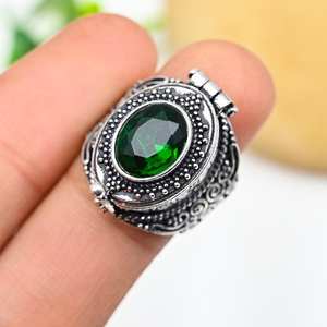 Bague boîte à pilules en diopside chromé, bague ajustable en pierre précieuse diopside, boîte à message secret, bague en argent sterling 925, cadeau d'anniversaire - Product Image 5