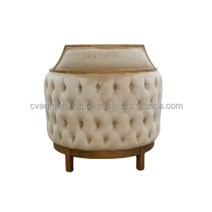 Canapé de salon simple en teck massif avec dossier sculpté, rembourrage latéral capitonné et coussin de siège profond - Product Image 5