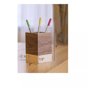 Suministros de oficina en madera para el hogar, organizador de escritorio de doble color, soportes de bolígrafos, tamaño personalizado cuadrado - Product Image 1