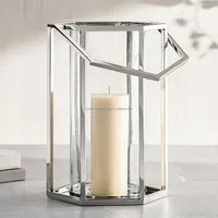 Lanterne en verre hexagonale avec cadre en métal pour la décoration de la maison