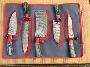 Juego de cuchillos de cocina en acero de Damasco con cuchillo para carne, cuchillo de carnicero y otros estilos. Personalización opcional con funda de cuero. - Product Image 2