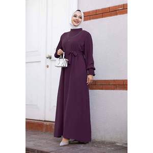 Open Collar Pleated Sleeves Kaftan Dress Comfortable Casual Plum Hijab for Women Long Burqa for Winter and Summer Use - Product Image 1