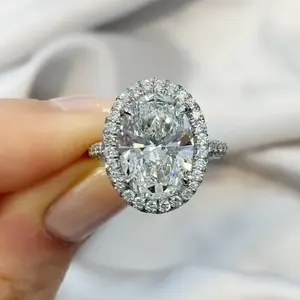 925 argent 4.86TCW ovale Moissanite diamant Vintage bague de fiançailles Halo Tishya diamant élégant alliance pour les femmes - Product Image 1