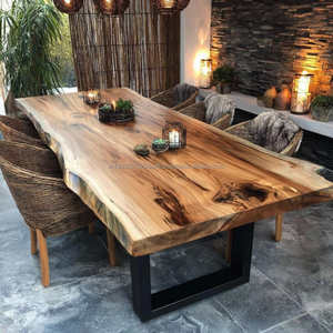 Table à manger carrée en bois massif KALATRI, style industriel moderne, écologique, avec pieds en métal, pour hôtel, villa, cuisine, 6 places - Product Image 1