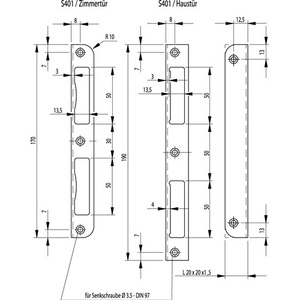 Placa para Puerta S401 de Acero Inoxidable, Ángulo B20xL170mm, Profundidad Redonda 20mm, DIN Izquierda/Derecha BKS - Product Image 3