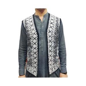 Gilet en laine pour homme sur mesure de haute qualité, respirant, séchage rapide, style décontracté automne, sans manches, avec broderie et dentelle décorative - Product Image 1