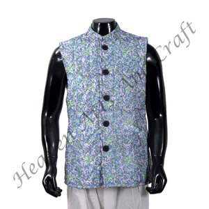 Veste matelassée vintage pour hommes indiens faits à la main impression de blocs élégante 100% coton imperméable hiver personnalisable - Product Image 6