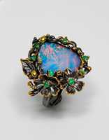 Bague en argent 925 avec opale noire australienne certifiée IGI, taille ovale, pierre de naissance de février, luxe, qualité supérieure, vintage, inspirée de la nature florale