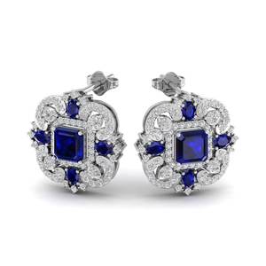 REYES Sparkle Princess Cut 0.88Ct Blue Sapphire Gemstone Stud Earrings in 925 Sterling Silver Moissanite Bridal Gift Jewelry - Product Image 4