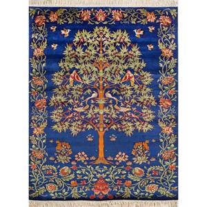 พรมไหมถักมือสีน้ำเงิน Gulmarg ขนาด 9x12 ฟุต รูปทรงสี่เหลี่ยมผืนผ้า ลายดอกไม้แบบ Patchwork สำหรับตกแต่งบ้าน รุ่นใหม่ Skps-209 - Product Image 1