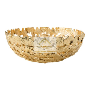 Bol de service de bonbons de forme demi-ronde Design de feuille plaqué couleur or fabriqué à partir de plaques et bols en métal en aluminium tasses de stockage des aliments - Product Image 1