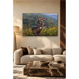 Impression sur toile Fida Deer avec papillon parmi des fleurs sauvages - Product Image 4