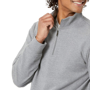 New Autumn and Winter Fleece Stand Collar Quarter Zipper Sweatshirt Men's Casual Half Zipper Solid Color Pullover Sweatshirt - Product Image 5